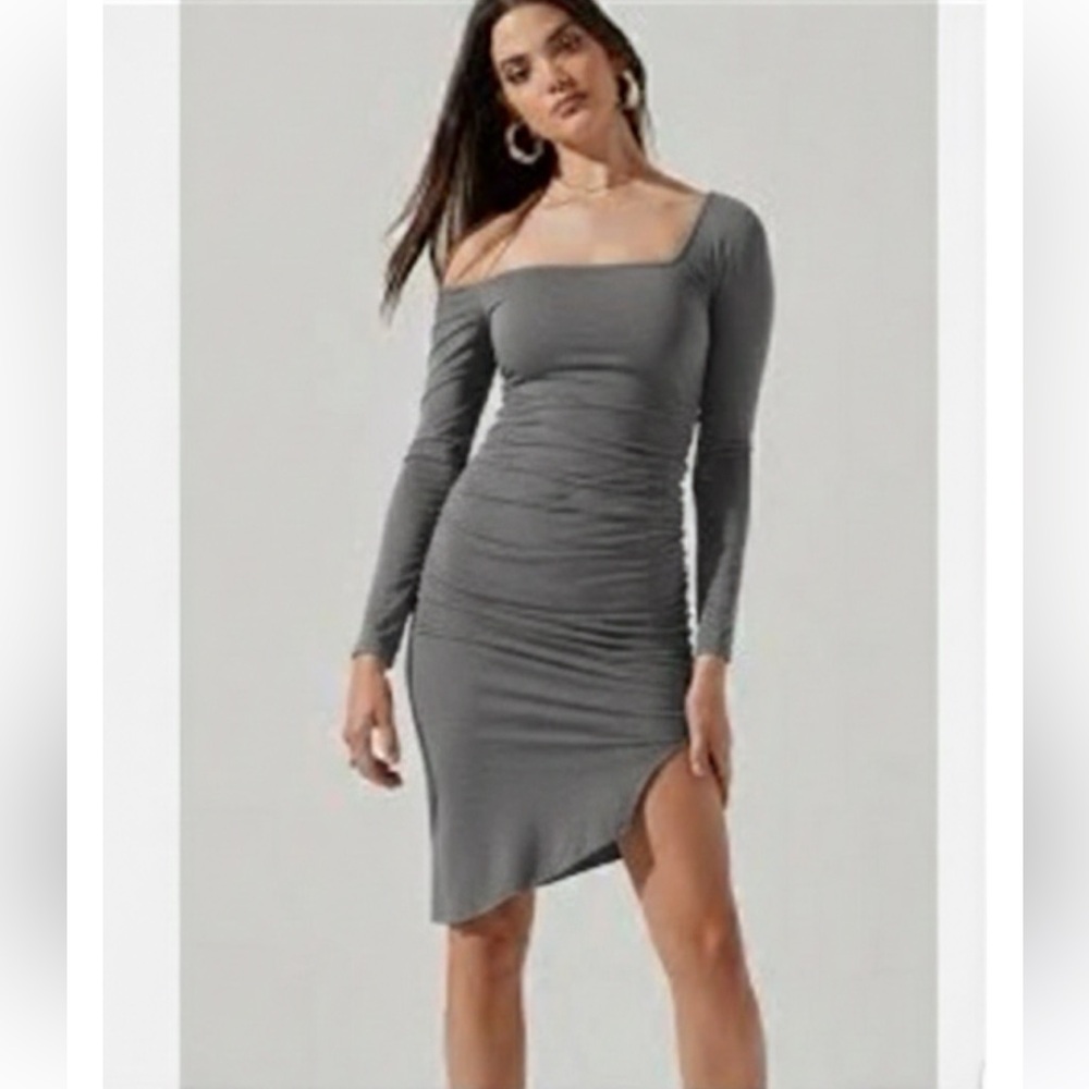 ASTR The Label - Asymmetrical Ruched Bodycon Dress NEW